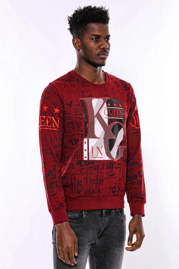 WSS Burgundy Patterned Slim Fit Men Sweatshirt - Jeffersonville