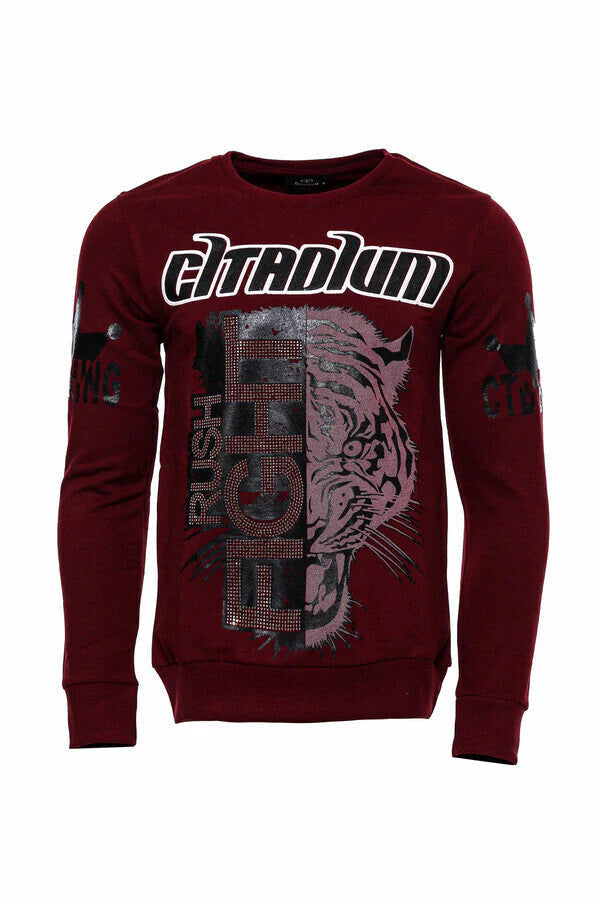 WSS Patterned Slim Fit Brown Men's Sweatshirt - Stretford